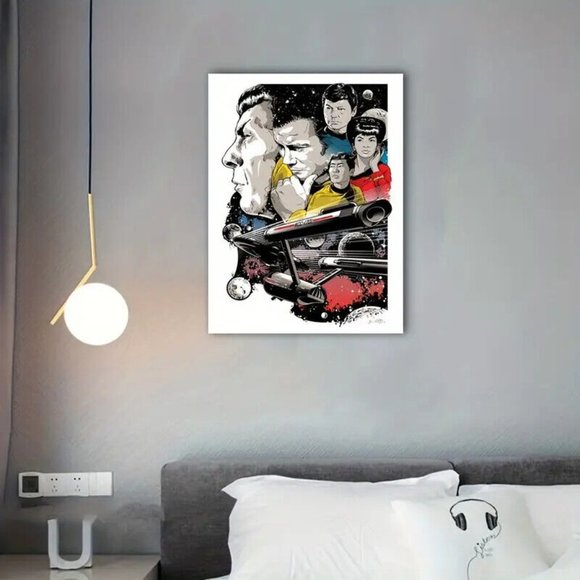 Star Trek TOS Bridge Crew & the USS Enterprise NCC-1701 Canvas Art Poster 24x16" - Picture 4 of 10